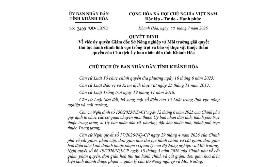Khánh Hòa phân cấp giải quyết thủ tục trồng trọt, bảo vệ thực vật
